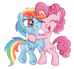 Size: 2104x1968 | Tagged: safe, artist:aleximusprime, artist:scobionicle99, pinkie pie, rainbow dash, pony, g4, female, hug, simple background, solo, transparent background
