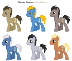 Size: 3200x2700 | Tagged: safe, artist:pika-robo, doctor whooves, lucky clover, meadow song, perfect pace, perry pierce, pokey pierce, time turner, alternate clothes, eleventh doctor, fifth doctor, palette swap, recolor, third doctor