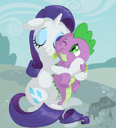 Size: 800x884 | Tagged: safe, artist:prinzeburnzo, rarity, spike, g4, female, hug, interspecies, male, ship:sparity, shipping, spikelove, straight