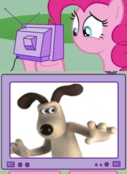 Size: 511x700 | Tagged: safe, pinkie pie, g4, aardman animations, exploitable meme, gromit, meme, no mouth, no nose, tv meme, wallace and gromit