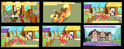 Size: 2273x906 | Tagged: safe, edit, edited screencap, screencap, apple bloom, applejack, big macintosh, caramel apple, granny smith, mayor mare, red gala, winona, dog, earth pony, pegasus, pony, unicorn, g4, the last roundup, alternate scenario, apple family member, bad end, body slam, butt, comic, crossing the line twice, dogpile, female, filly, hospital, male, mare, ouch, plot, pony pile, reality ensues, stallion, suffocating