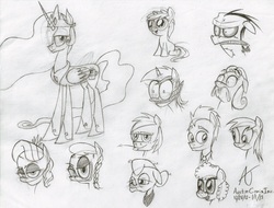 Size: 1113x848 | Tagged: safe, artist:austin-comix-inc, big macintosh, bon bon, derpy hooves, diamond tiara, doctor whooves, granny smith, lyra heartstrings, princess celestia, ruby pinch, silver spoon, sweetie drops, time turner, twist, earth pony, pony, g4, male, stallion