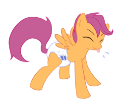 Size: 1586x1318 | Tagged: safe, artist:carotte, artist:the-padded-room, scootaloo, pegasus, pony, g4, crinkleloo, diaper, female, filly, foal, incontinent, non-baby in diaper, simple background, solo, transparent background