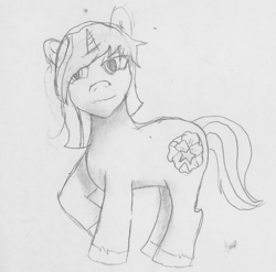 Size: 517x510 | Tagged: safe, oc, oc:pill popper, pony, bmo, grayscale, mlpchan, mlpchan contest, monochrome, solo, traditional art