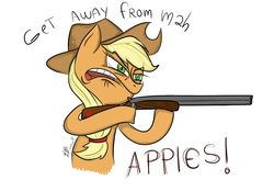 Size: 1728x1200 | Tagged: safe, artist:leeroitt, applejack, g4, gun, rifle, shotgun