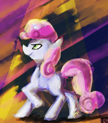 Size: 2064x2358 | Tagged: safe, artist:fauxsquared, sweetie belle, g4, abstract background, full body, looking forward, looking up, raised hoof, side view, solo, standing
