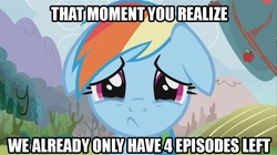 Size: 863x485 | Tagged: safe, rainbow dash, g4, season 3, caption, cute, dashabetes, image macro, meme, sad, sadorable, text