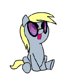 Size: 281x274 | Tagged: safe, artist:justdayside, edit, derpy hooves, pegasus, pony, g4, animated, cute, derpabetes, female, glare, glasses, hnnng, looking up, mare, open mouth, scrunchy face, sitting, smiling, solo, underp, vinyl's glasses