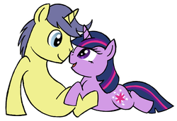 Size: 532x366 | Tagged: safe, artist:darlimondoll, comet tail, twilight sparkle, pony, unicorn, g4, duo, female, male, mare, ship:cometlight, shipping, simple background, stallion, straight, white background