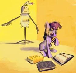 Size: 743x714 | Tagged: safe, artist:justdayside, twilight sparkle, g4, book, filly, filly twilight sparkle, reading, scarecrow, shadow