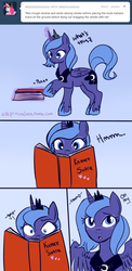 Size: 653x1333 | Tagged: safe, artist:lulubell, princess luna, pony, g4, ask, askprincessluna, blushing, book, comic, female, s1 luna, solo, tumblr