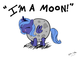 Size: 2048x1536 | Tagged: safe, artist:judhudson, princess luna, alicorn, pony, g4, blushing, costume, female, filly, moon, moon costume, solo, woona