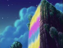 Size: 640x480 | Tagged: safe, screencap, dancing in the clouds, g3, background, night, pretty, rainbow, rainbow waterfall, scenery, waterfall