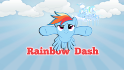 Size: 1920x1080 | Tagged: safe, artist:p0nies-pwn, rainbow dash, g4, cloudsdale, flying, text, vector, wallpaper