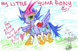 Size: 900x587 | Tagged: safe, artist:manadarkmagiciangirl, ponified, yu-gi-oh!, yu-gi-oh! zexal, yuma tsukumo