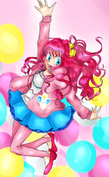 Size: 650x1050 | Tagged: safe, artist:chorchori, pinkie pie, human, g4, clothes, cute, humanized, skirt, solo