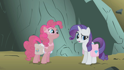 Size: 1280x720 | Tagged: safe, screencap, pinkie pie, rarity, dragonshy, g4, saddle bag