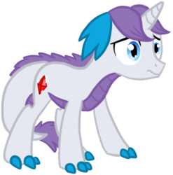 Size: 366x371 | Tagged: safe, artist:cat4lyst, oc, oc only, oc:gem, dracony, hybrid, original species, colored claws, dragicorn, frown, interspecies offspring, my little pony genesis, offspring, parent:rarity, parent:spike, parents:sparity, simple background, solo, transparent background, vector, wide eyes