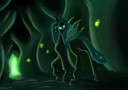 Size: 3507x2480 | Tagged: safe, artist:area404, queen chrysalis, changeling, changeling queen, g4, changeling hive, crown, female, jewelry, raised hoof, regalia, solo