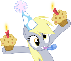 Size: 8000x6809 | Tagged: safe, artist:floppychiptunes, derpy hooves, pegasus, pony, g4, absurd resolution, candle, female, hat, mare, muffin, party, party hat, party horn, simple background, solo, transparent background, vector