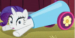 Size: 701x354 | Tagged: safe, screencap, rarity, pony, unicorn, g4, season 3, spike at your service, animated, barn, female, mare, party cannon, pony cannonball, solo, surprised