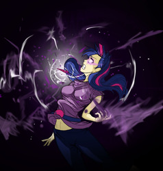 Size: 1080x1134 | Tagged: safe, artist:n7operative, twilight sparkle, human, g4, glowing eyes, humanized, magic overload, solo