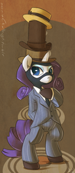 Size: 431x1000 | Tagged: safe, artist:atryl, rarity, pony, semi-anthro, g4, 30 minute art challenge, arm hooves, bipedal, hat, solo, spy, spy (tf2), team fortress 2, towering pillar of hats
