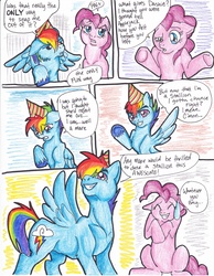 Size: 2552x3296 | Tagged: safe, artist:tristanjsolarez, applejack, pinkie pie, rainbow dash, earth pony, pegasus, pony, comic:trans ponies, g4, blue background, brown background, comic, female, half r63 shipping, male, mare, pose, rainbow blitz, rule 63, ship:appleblitz, ship:appledash, shipping, simple background, stallion, straight, sweatdrop, trans male, trans stallion rainbow dash, transgender, yellow background