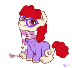 Size: 1036x979 | Tagged: safe, artist:purmu, twist, earth pony, pony, g4, clothes, female, glasses, scarf, solo, sweater