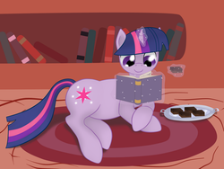 Size: 1280x960 | Tagged: safe, artist:8aerondight8, twilight sparkle, pony, g4, book, chubby, cookie, fat, female, food, reading, solo