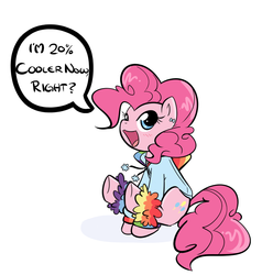 Size: 815x855 | Tagged: safe, artist:bamboodog, pinkie pie, rainbow dash, g4, 20% cooler, blushing, bow, clothes, cute, dialogue, hoodie, jacket, leg warmers, looking at you, open mouth, rainbow