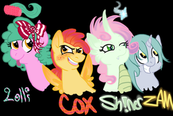 Size: 900x601 | Tagged: dead source, safe, artist:enigmaticfrustration, oc, oc only, hybrid, pony, magical lesbian spawn, offspring, parent:apple bloom, parent:dinky hooves, parent:scootaloo, parent:snails, parent:snips, parent:spike, parent:sweetie belle, parent:twist, parents:dinkysnips, parents:scootabloom, parents:snailstwist, parents:spikebelle