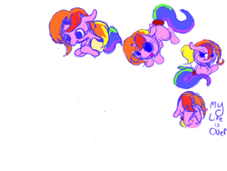 Size: 1400x1050 | Tagged: safe, artist:cotton, rarity (g3), pony, unicorn, g3, g4, >:t, annoyed, covering face, doodles, female, filly, foal, g3 to g4, generation leap, horn, pigtails, sad, simple background, sitting, white background