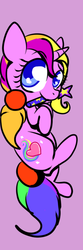 Size: 252x756 | Tagged: safe, artist:cotton, rarity (g3), pony, unicorn, g3, g4, 2012, female, filly, foal, g3 raribetes, g3 to g4, generation leap, lavender background, mouth hold, pigtails, simple background, solo, wand