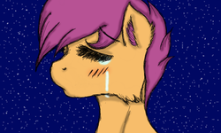 Size: 854x512 | Tagged: safe, artist:thekeikoisalie, scootaloo, g4, blushing, crying, sad, scootasad, stars