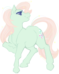 Size: 687x860 | Tagged: safe, artist:nuclearstarlight, minty, earth pony, pony, g3, 2012, female, hoers, mare, raised hoof, realistic, realistic horse legs, simple background, solo, sparkly mane, sparkly tail, tail, transparent background, turned head