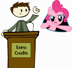 Size: 604x572 | Tagged: safe, pinkie pie, human, g4, extra credits, fourth wall