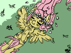 Size: 320x240 | Tagged: safe, artist:ponypocky317, fluttershy, g4, floral head wreath, flower, hippie, on back