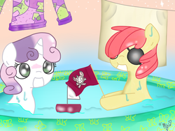 Size: 800x600 | Tagged: safe, artist:ponypocky317, apple bloom, sweetie belle, g4, eyepatch
