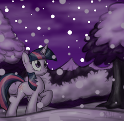 Size: 1528x1500 | Tagged: safe, artist:omegasunburst, twilight sparkle, pony, g4, female, snow, snowfall, solo