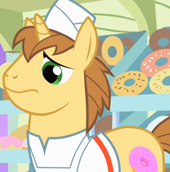 Size: 506x510 | Tagged: safe, screencap, donut joe, pony, unicorn, g4, male, reaction image, sad, solo, stallion