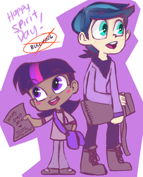 Size: 624x768 | Tagged: dead source, safe, artist:gikima, shining armor, twilight sparkle, human, g4, dark skin, duo, humanized, spirit day