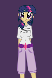 Size: 400x600 | Tagged: dead source, safe, artist:gikima, twilight sparkle, human, g4, adorkable, cute, dork, dreamworks face, humanized, potassium, pun, science, skinny, solo, thin