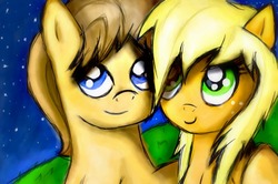 Size: 900x599 | Tagged: safe, artist:forgetmorals, applejack, caramel, g4, female, male, ship:carajack, shipping, straight