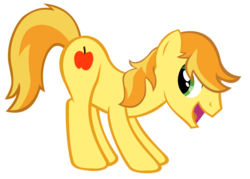Size: 900x643 | Tagged: safe, braeburn, earth pony, pony, g4, fun pose, male, open mouth, open smile, simple background, smiling, solo, stallion, transparent background, vector