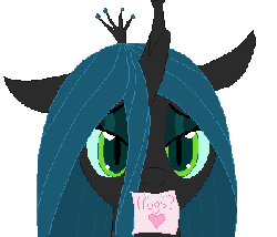 Size: 350x300 | Tagged: safe, artist:tomdantherock, queen chrysalis, changeling, changeling queen, g4, animated, bronybait, cute, cutealis, ear flick, fangs, female, heart, hug, hug request, mouth hold, note, simple background, solo, transparent background, twitch