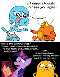 Size: 2550x3309 | Tagged: safe, artist:cartuneslover16, twilight sparkle, g4, adventure time, crossover, jake the dog, male, nicole watterson, robot and monster, robot default, the amazing world of gumball