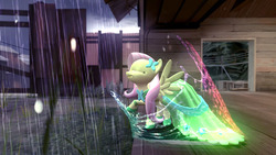 Size: 1280x720 | Tagged: safe, artist:gonzalolog, fluttershy, g4, 3d, clothes, dress, gala dress, gmod, rain