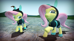 Size: 1280x720 | Tagged: safe, artist:gonzalolog, fluttershy, pegasus, pony, g4, 3d, bunny ears, clothes, dangerous mission outfit, female, gmod, hoodie, mare