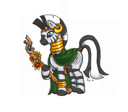 Size: 1132x998 | Tagged: safe, artist:amaruana, zecora, zebra, g4, clothes, druid, flower, robe, shaman, staff